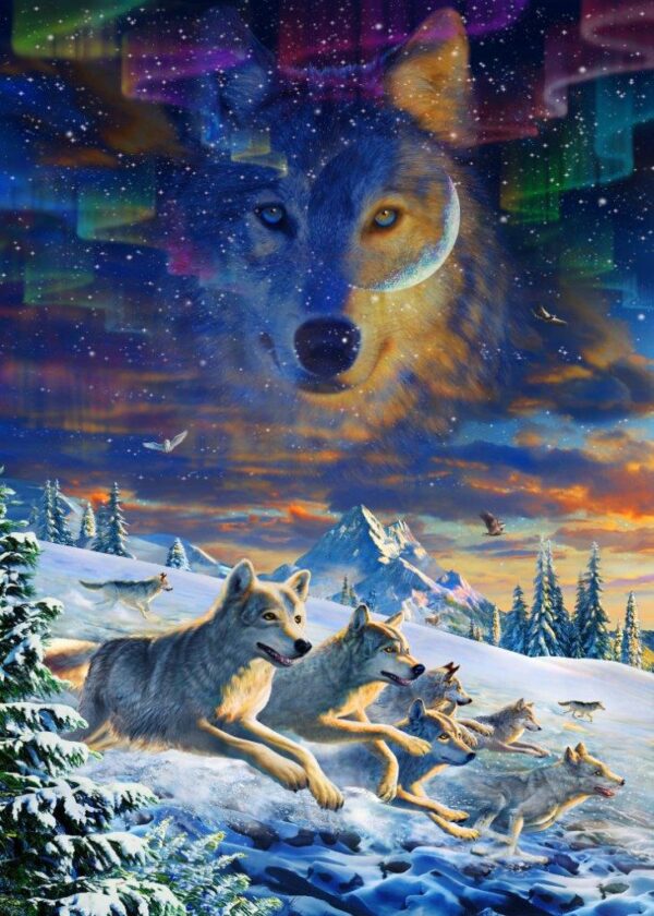 Adrian Chesterman's Moonlight Wolfpack Wall Mural